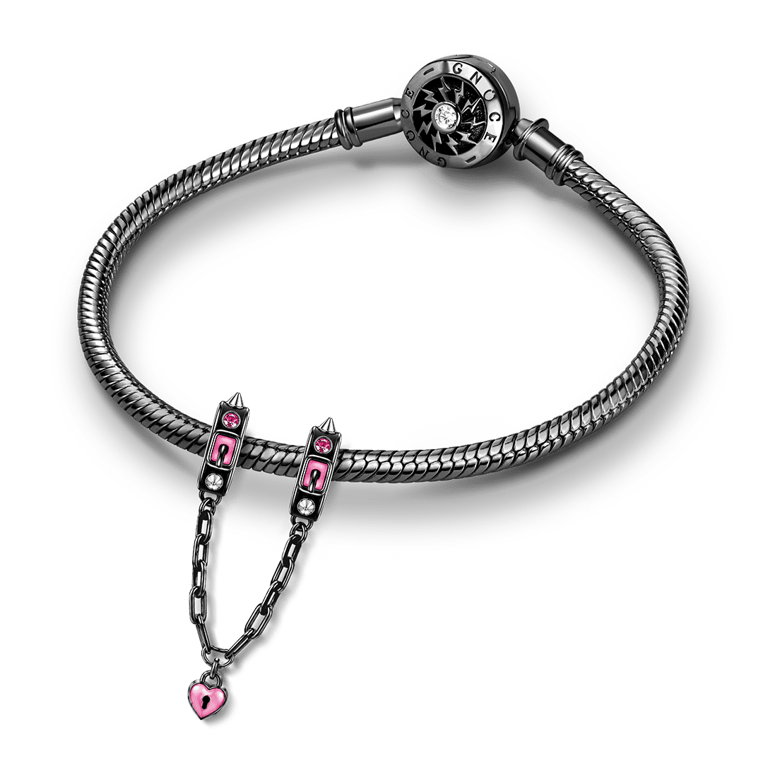 Gnoce Pink Punk Belt Lock Safety Chain Bead Black Gold-plated Silver Blend_3