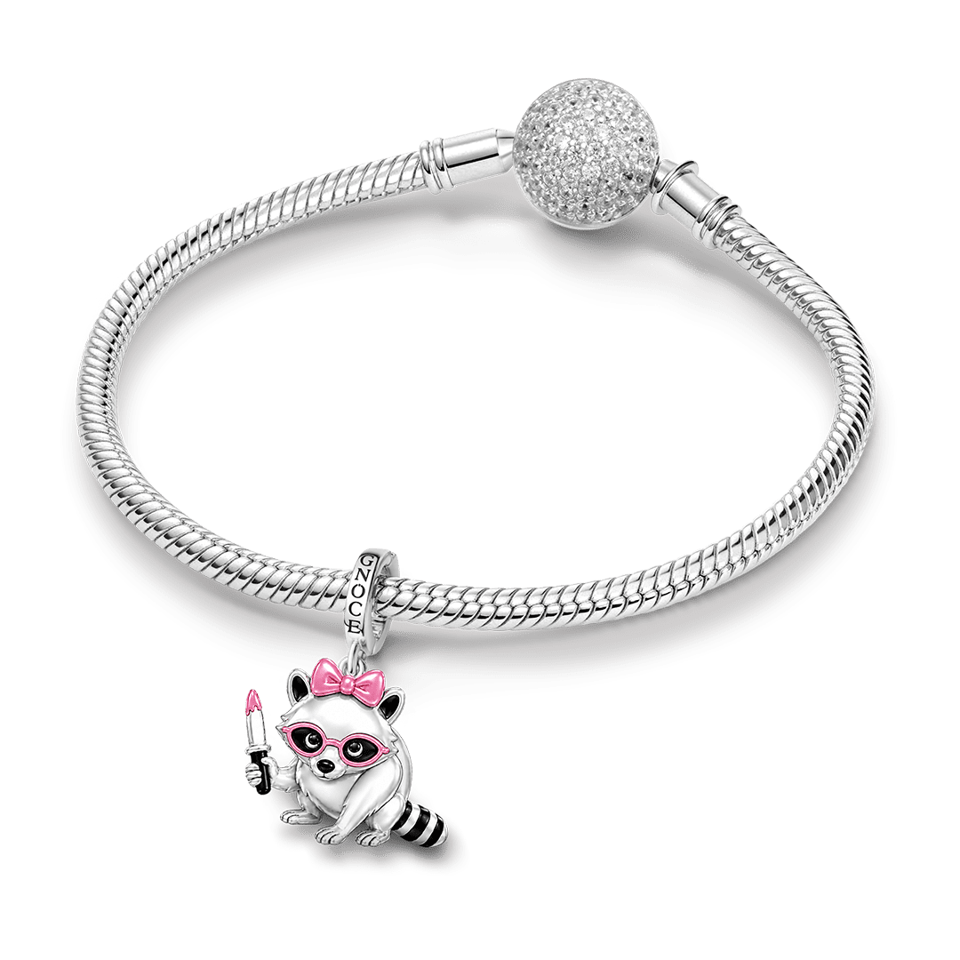 Gnoce Pink Punk Knife Raccoon Clasp Dangle Charm Platinum-plated Silver Blend_4