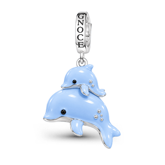 Gnoce Dolphin Mother And Baby Clasp Dangle Charm Platinum‑plated Silver Blend_1