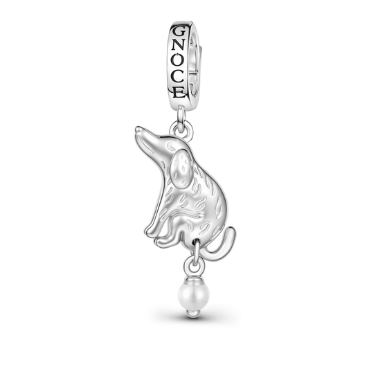 Gnoce Pearl Pooch Dog Clasp Dangle Charm Platinum-plated Silver Blend_1