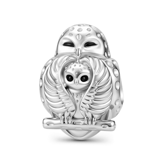 Gnoce Halloween Snowy Owl Mother and Baby Bead Platinum-plated Silver Blend_1