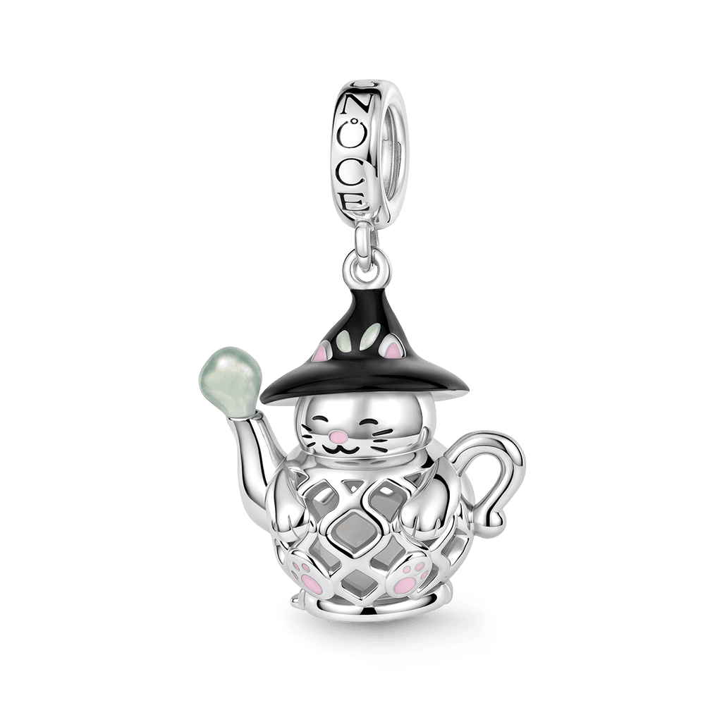 Gnoce Glow-in-the-dark Wizard Cat Teapot LED Clasp Dangle Charm Platinum-plated Silver Blend_2