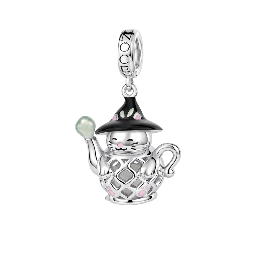 Gnoce Glow-in-the-dark Wizard Cat Teapot LED Clasp Dangle Charm Platinum-plated Silver Blend_1