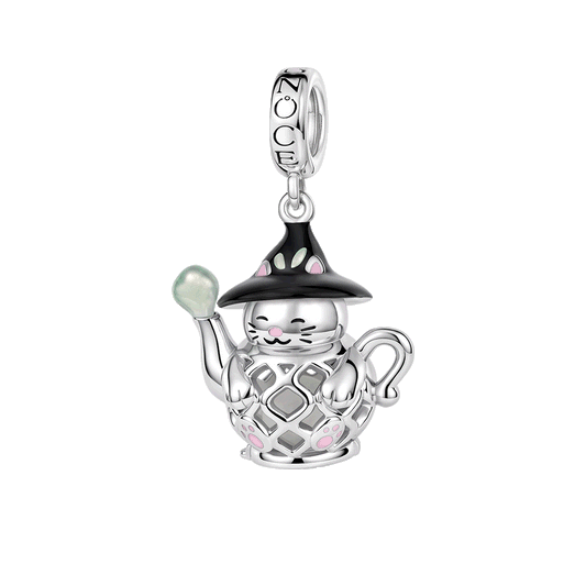 Gnoce Glow-in-the-dark Wizard Cat Teapot LED Clasp Dangle Charm Platinum-plated Silver Blend_1