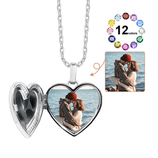 Gnoce Personalized Heart Photo Locket Necklace with Birthstone – Custom Engravable Jewelry_1