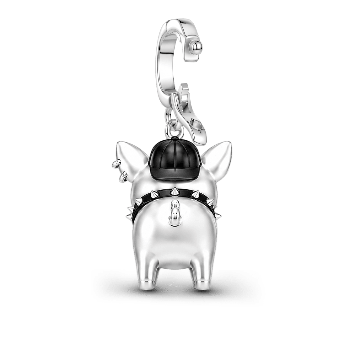Gnoce Punk Glow‑in‑the‑dark Carefree Pig Rebel Clasp Dangle Charm Platinum‑plated Silver Blend_6