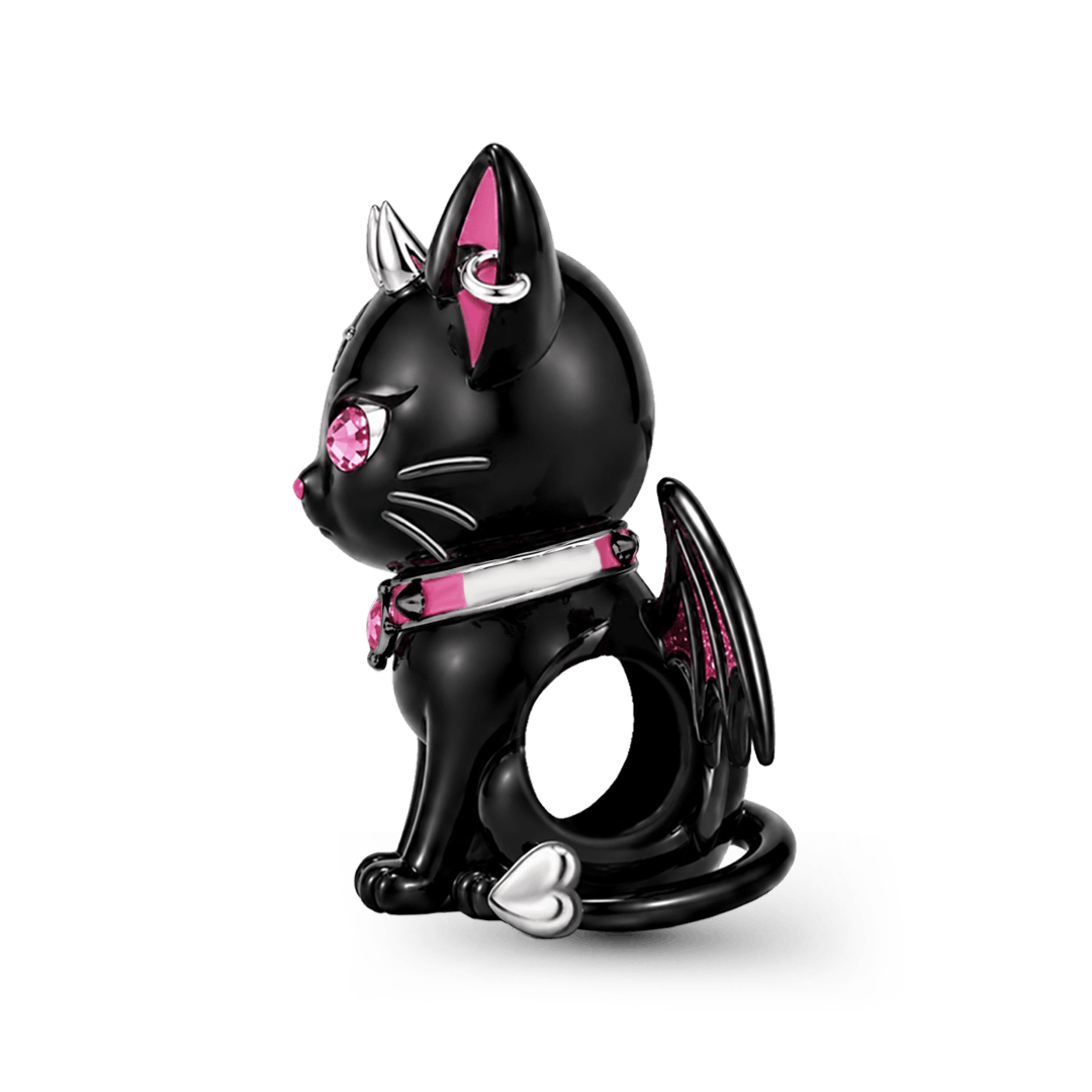 Gnoce Glow-in-the-dark Halloween Punk Devil Black Cat Bead Black Gold-plated Silver Blend_6
