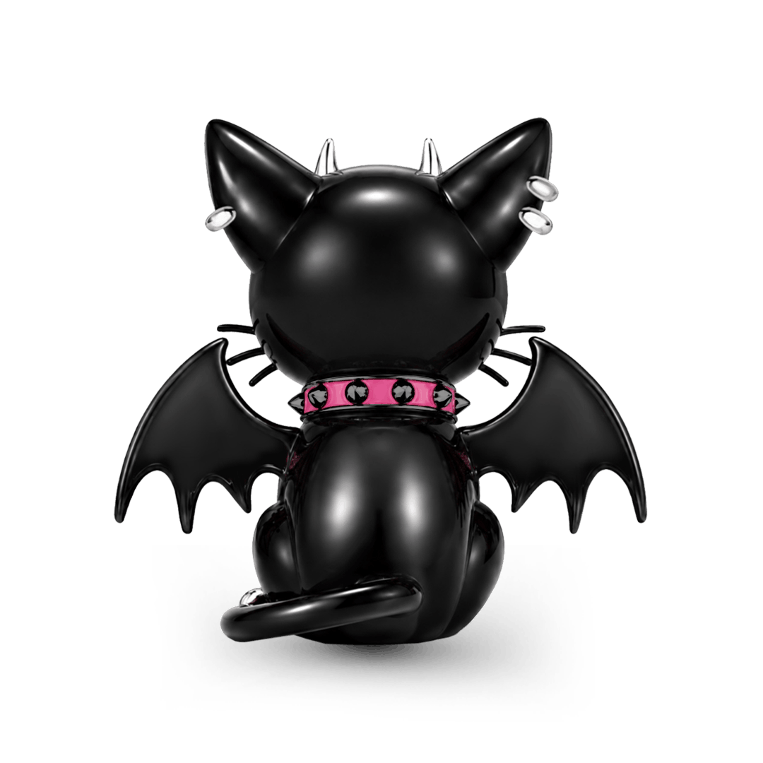 Gnoce Glow-in-the-dark Halloween Punk Devil Black Cat Bead Black Gold-plated Silver Blend_7