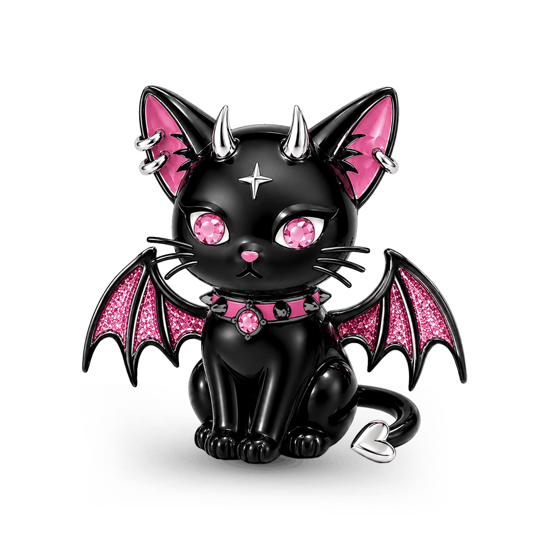 Gnoce Glow-in-the-dark Halloween Punk Devil Black Cat Bead Black Gold-plated Silver Blend_2