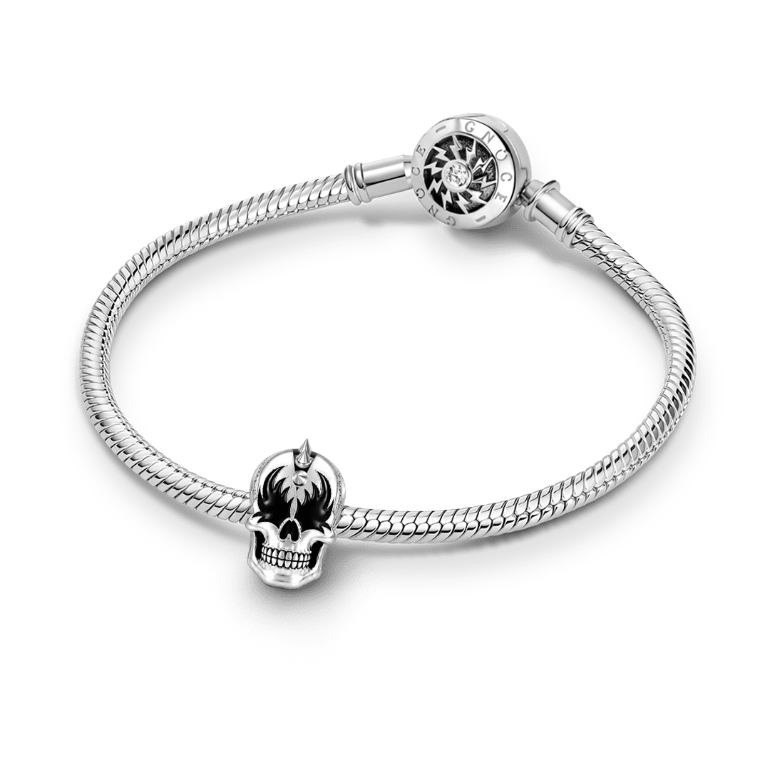 Gnoce Halloween Punk Flame Eyed Spiked Skull Bead Glow-in-the-dark Platinum-plated Silver Blend_4