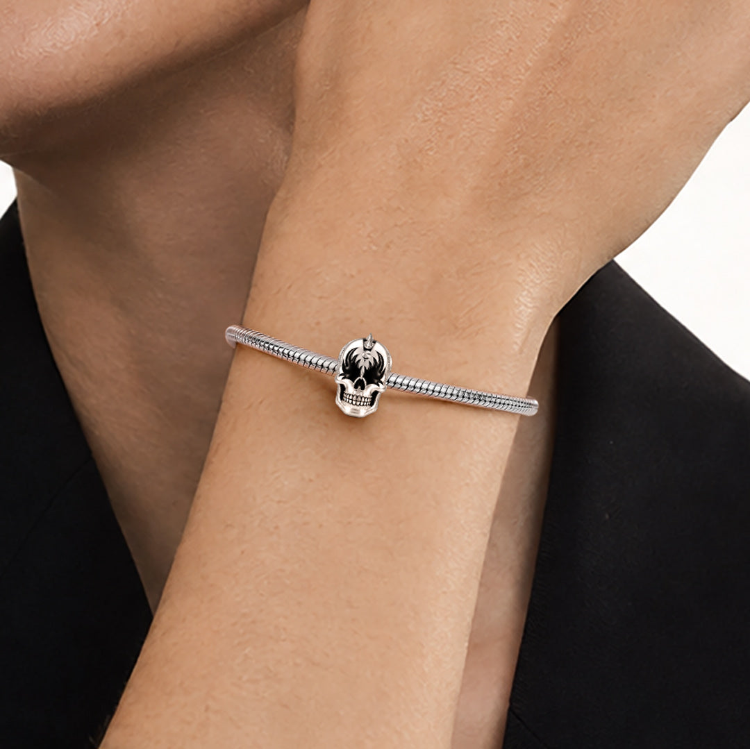 Gnoce Halloween Punk Flame Eyed Spiked Skull Bead Glow-in-the-dark Platinum-plated Silver Blend_3