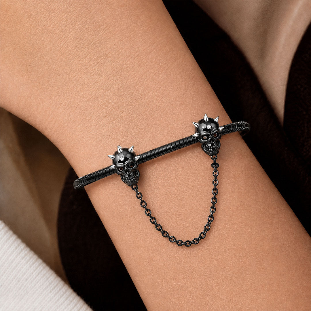 Gnoce Halloween Punk Series Spiked Skull Safety Chain Black Gold-plated Silver Blend_2