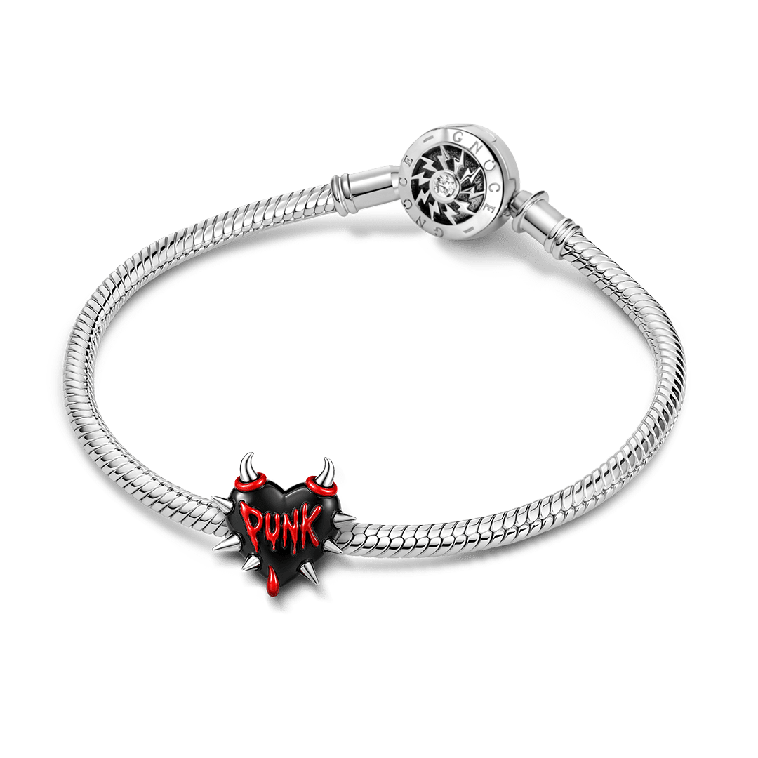 Gnoce Punk Series Devil Spiked Heart Bead Glow-in-the-dark Black Gold-plated Silver Blend_4