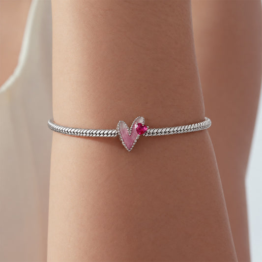 Gnoce Pink Enamel Heart Birthstone Charm_2