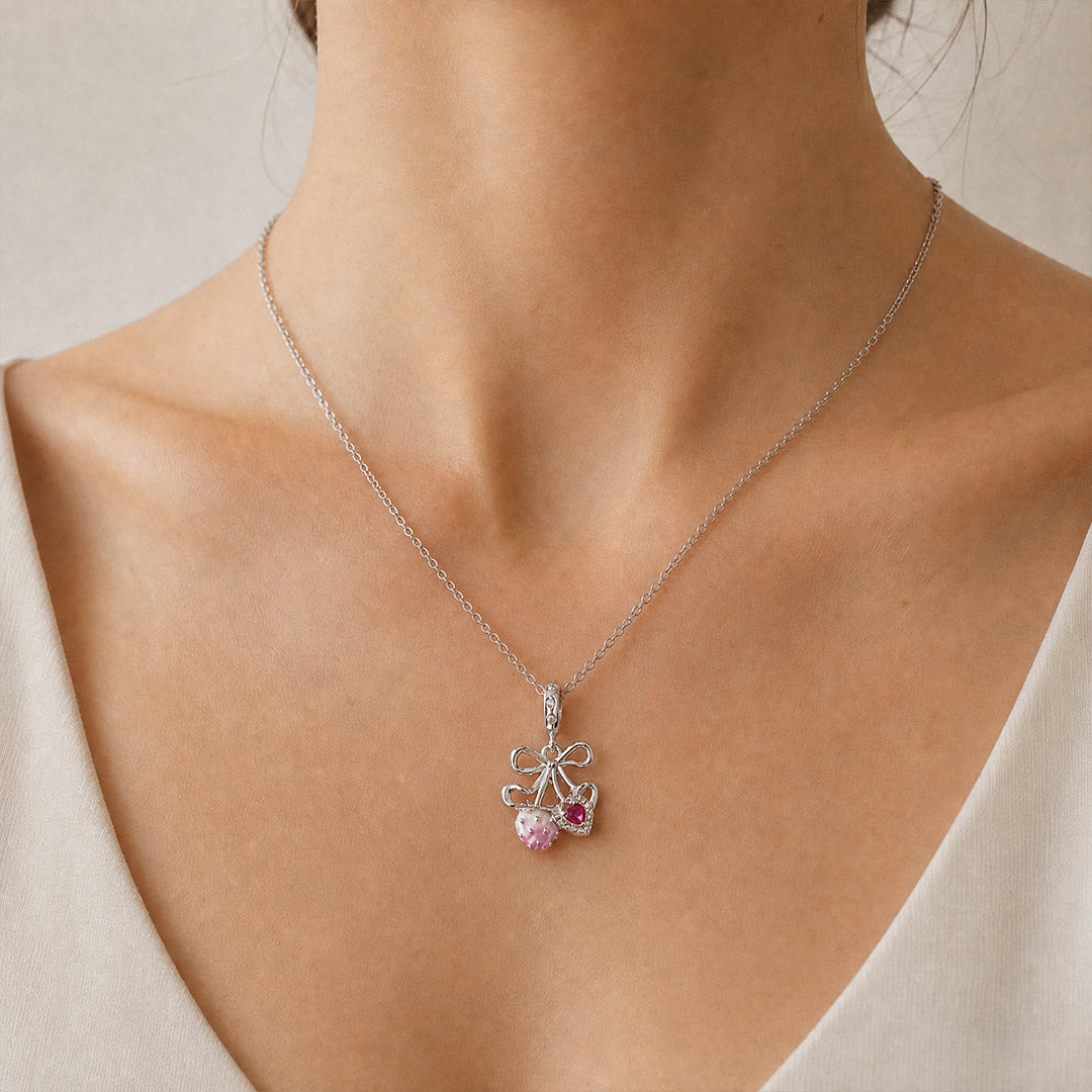 Gnoce Pink Enamel Strawberry Bow Dangle Charm_4