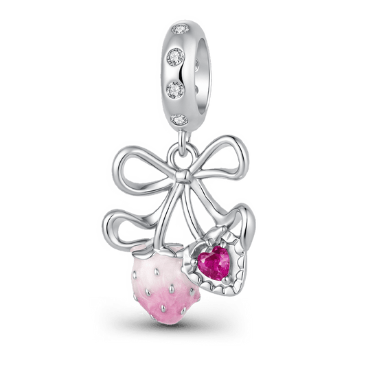 Gnoce Pink Enamel Strawberry Bow Dangle Charm_1