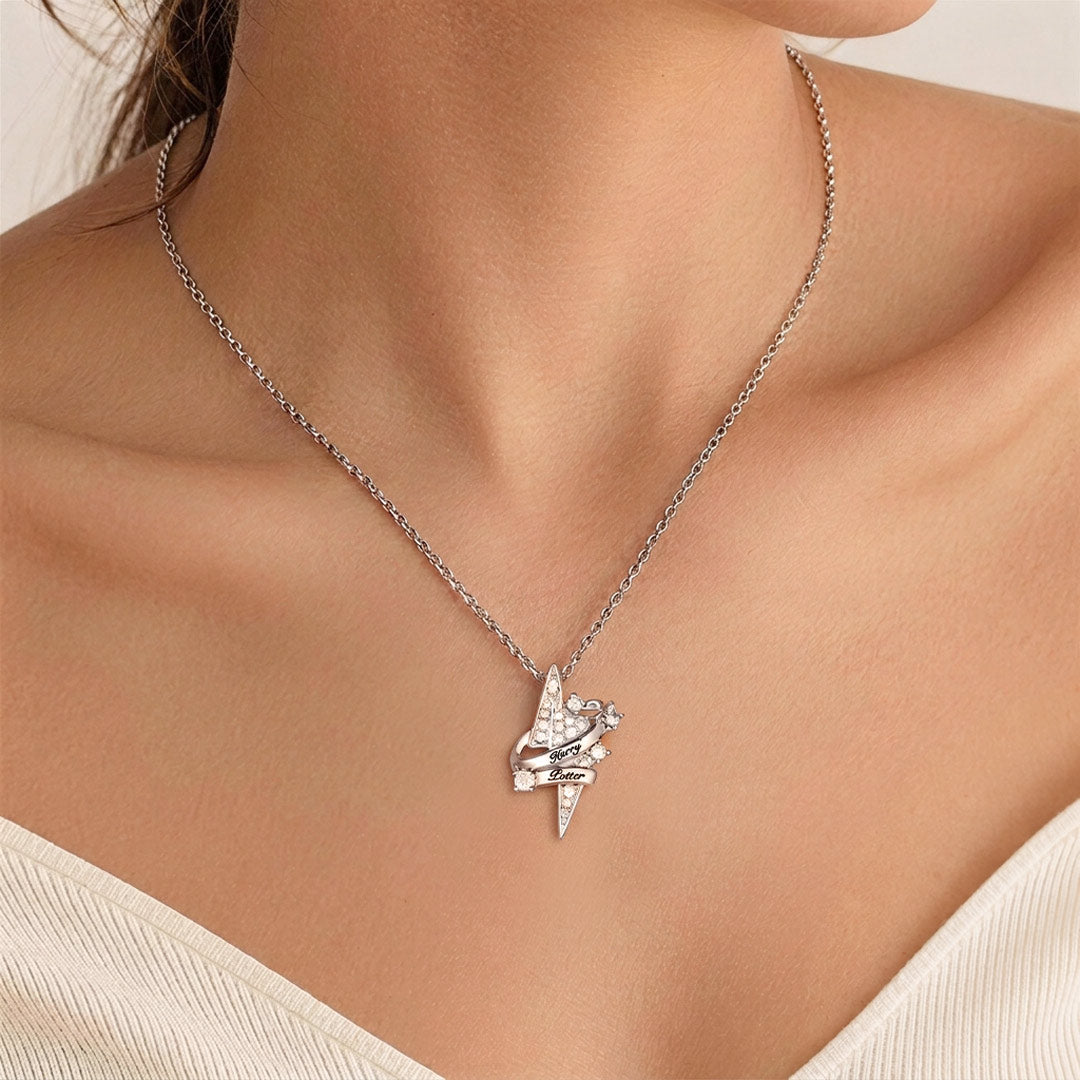 Gnoce Harry Potter Lightning Bolt Ribbon Silver‑Tone Necklace_2