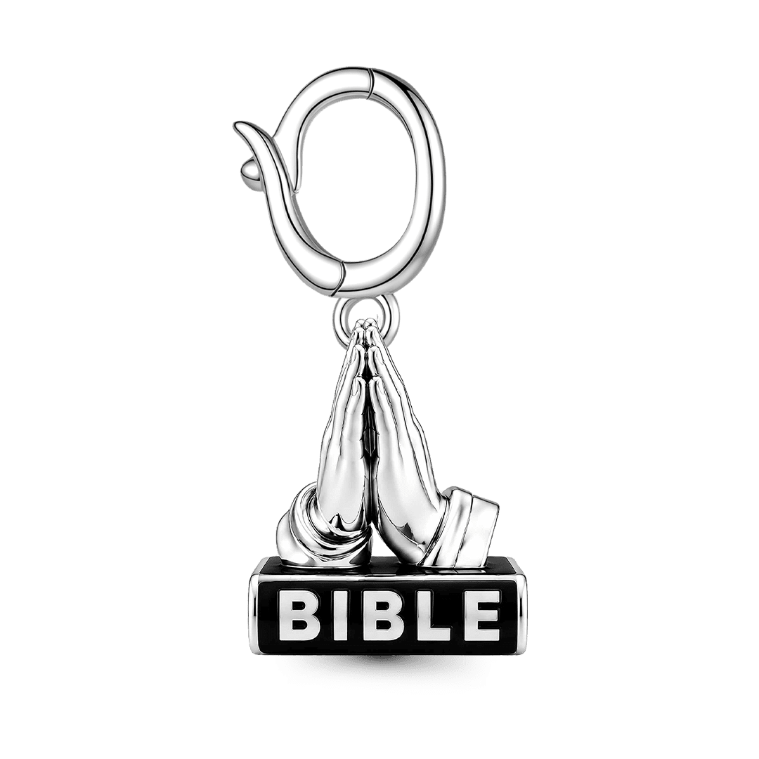 Gnoce Religious Series Praying Hands Clasp Dangle Charm Platinum-plated Silver Blend_6