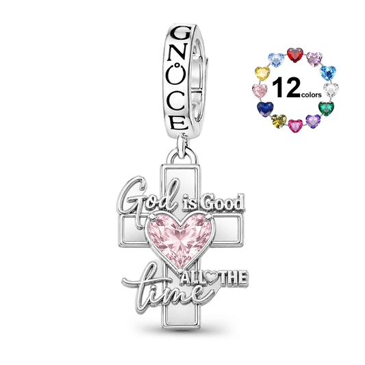 Gnoce Religious Series Cross Name Engraving Birthstone Clasp Dangle Charm Platinum-plated Silver Blend_1