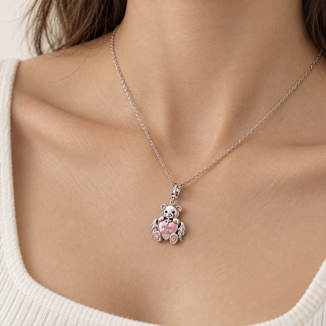 Gnoce Religious Series Angel Teddy Bear Clasp Dangle Charm Platinum-plated Silver Blend_2