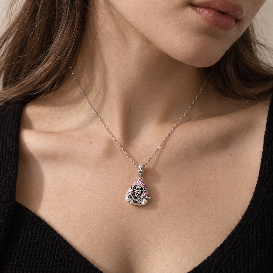 Gnoce Dark Humor Series Poodle Clasp Dangle Charm Platinum-plated Silver Blend_4