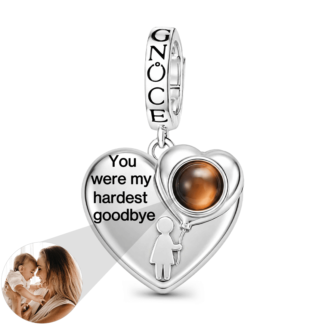 Gnoce Heart-shaped Projection Photo Custom Engraving Clasp Dangle Charm Platinum-plated Silver Blend_1
