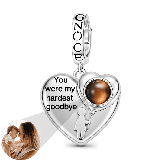 Gnoce Heart-shaped Projection Photo Custom Engraving Clasp Dangle Charm Platinum-plated Silver Blend_1