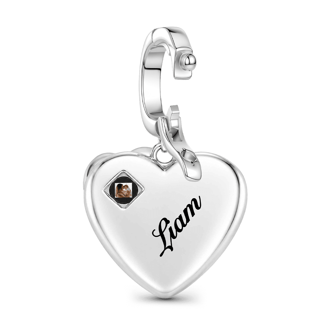 Gnoce Heart-shaped Projection Photo Custom Engraving Clasp Dangle Charm Platinum-plated Silver Blend_9