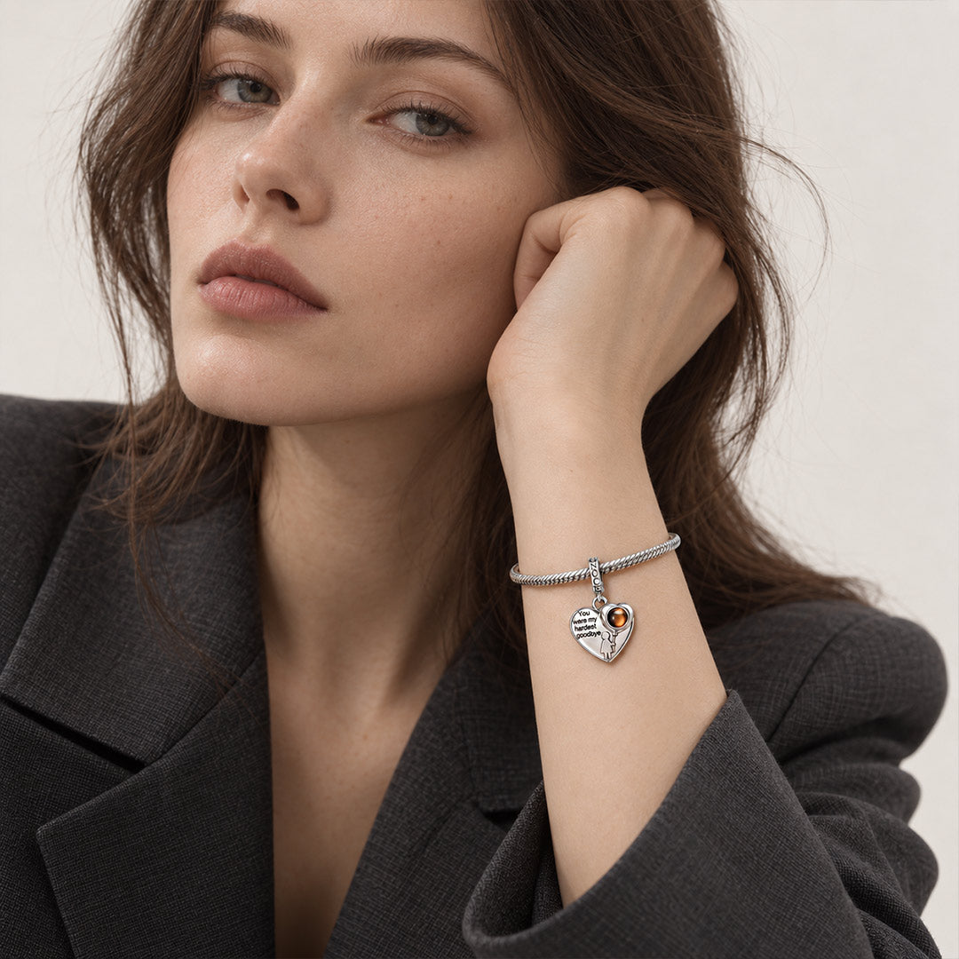Gnoce Heart-shaped Projection Photo Custom Engraving Clasp Dangle Charm Platinum-plated Silver Blend_6