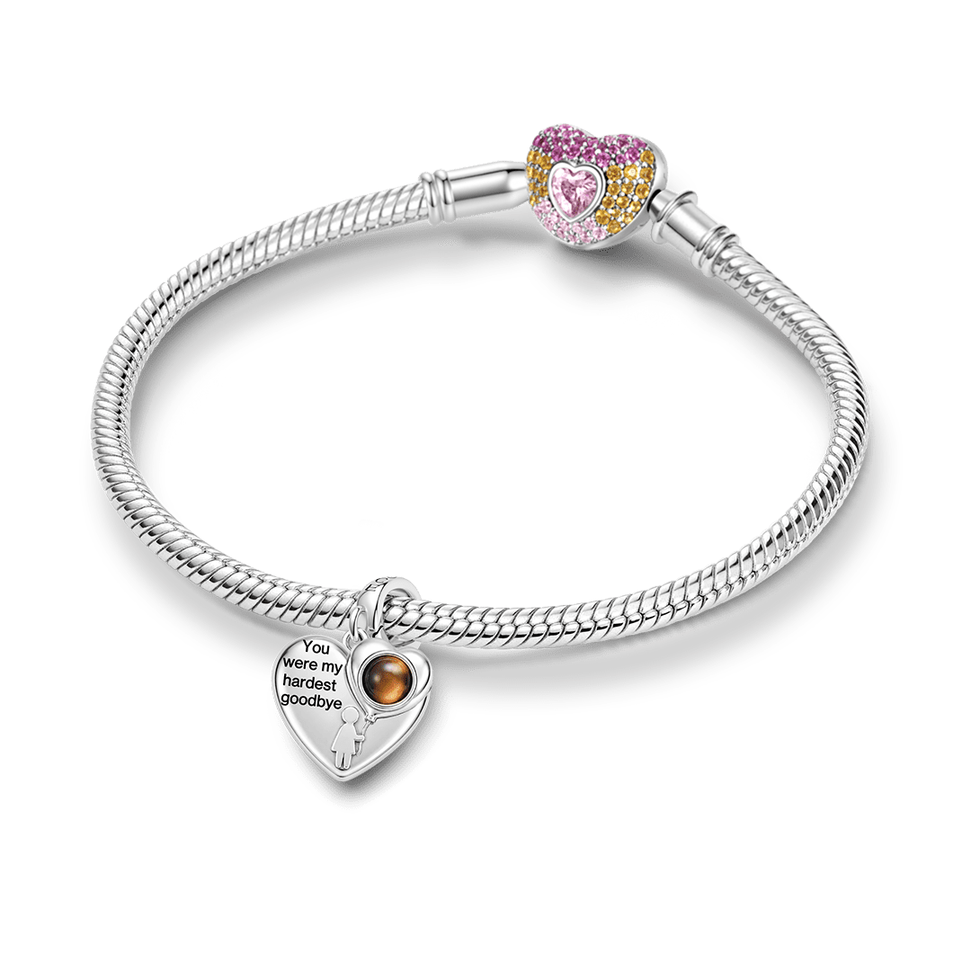Gnoce Heart-shaped Projection Photo Custom Engraving Clasp Dangle Charm Platinum-plated Silver Blend_5