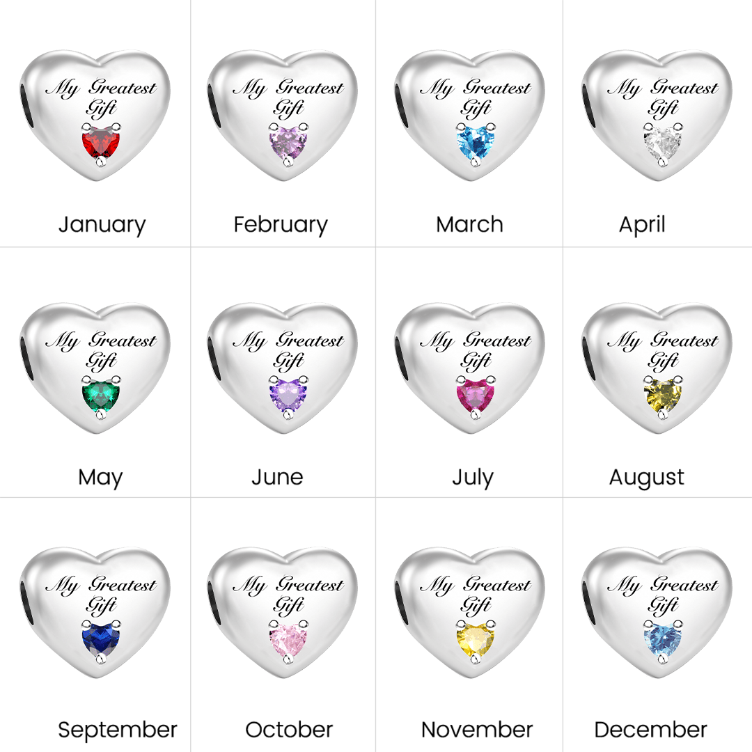 Gnoce Parent-child Custom Birthstone & Name Heart Bead Platinum-plated Silver Blend_5
