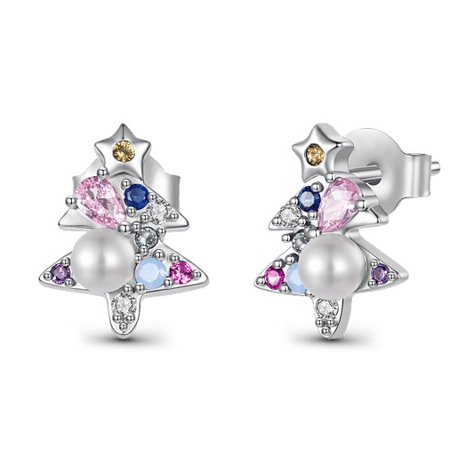 Gnoce Silver Christmas Tree Stud Earrings_1