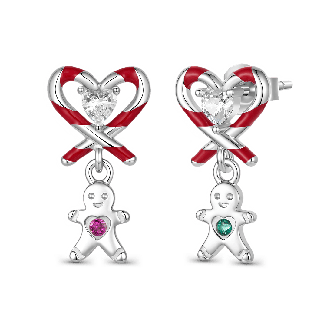 Gnoce Candy Cane Heart Gingerbread Man Pattern Stud Earrings_1