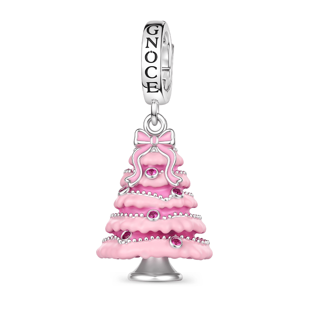 Gnoce Pink Christmas Series Pink Christmas Tree Clasp Dangle Charm Platinum-plated Silver Blend_1