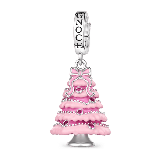 Gnoce Pink Christmas Series Pink Christmas Tree Clasp Dangle Charm Platinum-plated Silver Blend_1