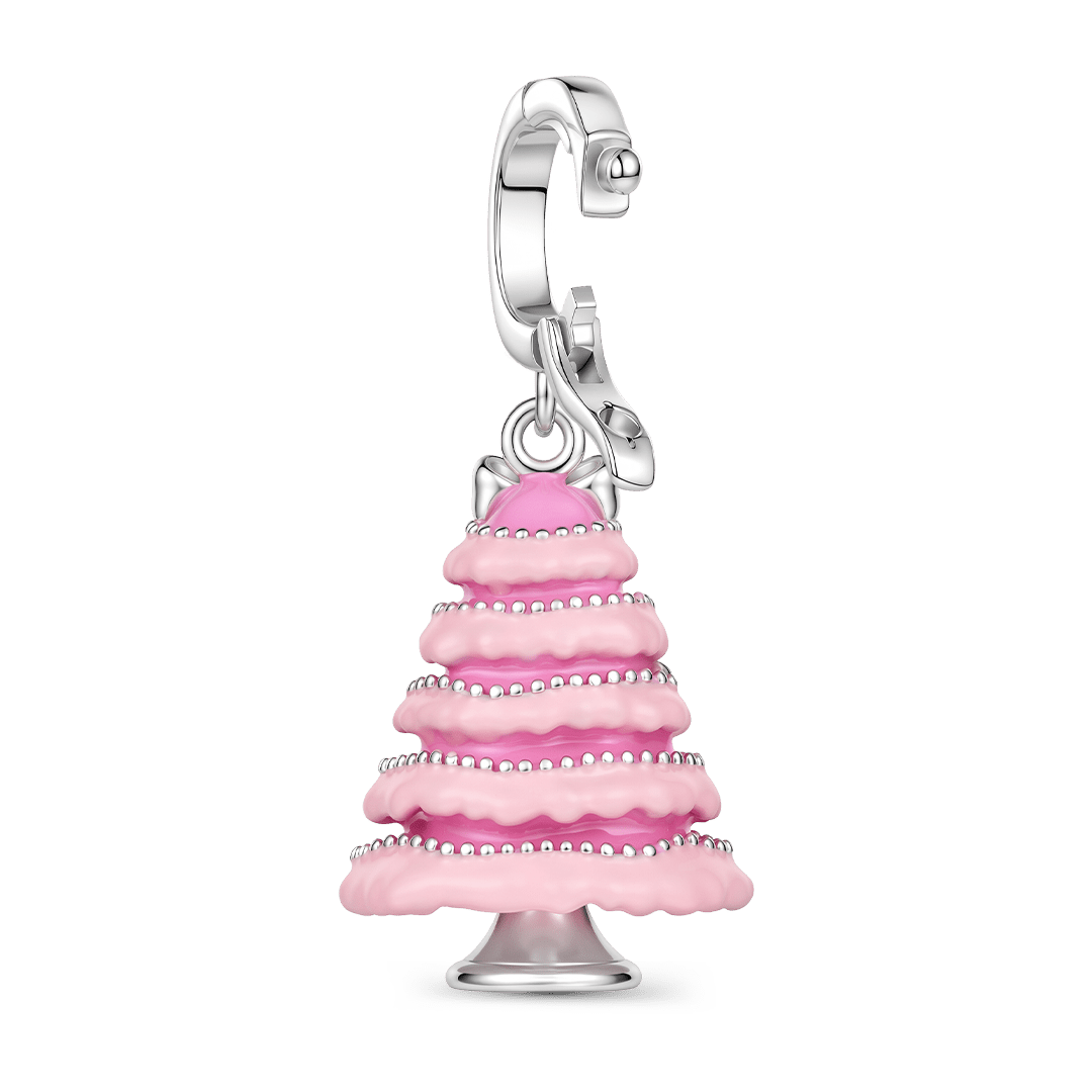 Gnoce Pink Christmas Series Pink Christmas Tree Clasp Dangle Charm Platinum-plated Silver Blend_5
