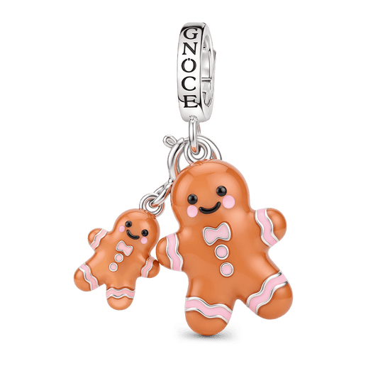 Gnoce Pink Christmas Series Gingerbread Man Clasp Dangle Charm Platinum-plated Silver Blend_1