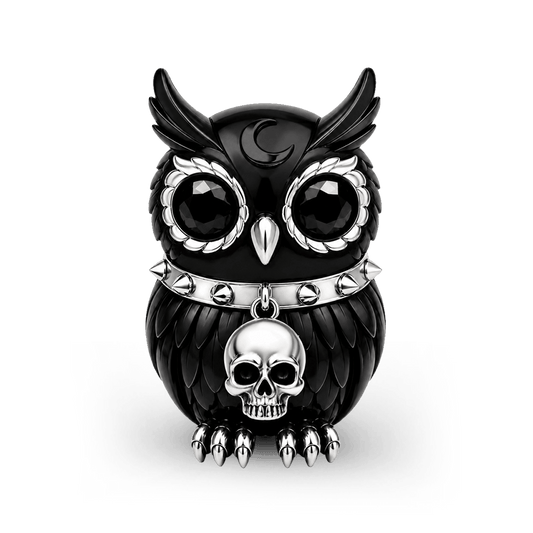 Gnoce Halloween Evil Critter Owl Bead Charm Black Gold-plated Silver Blend_1
