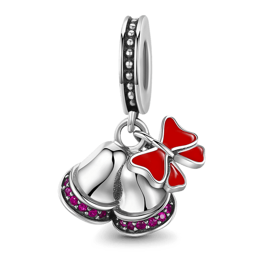 Cute Christmas Bells with Red Gift Tie Pendant Dangle Charm 925 Sterling Silver Inlaid with Purple Zircon Stone_1