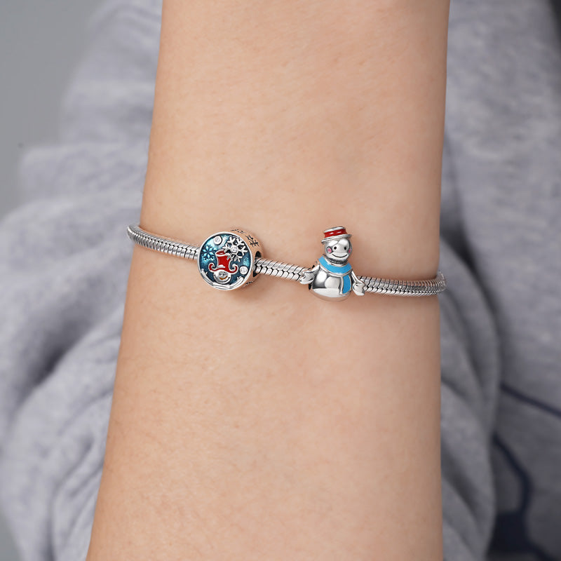 "Welcome" Cute Smiling Face Snowman Charm Bead 925 Sterling Silver_2