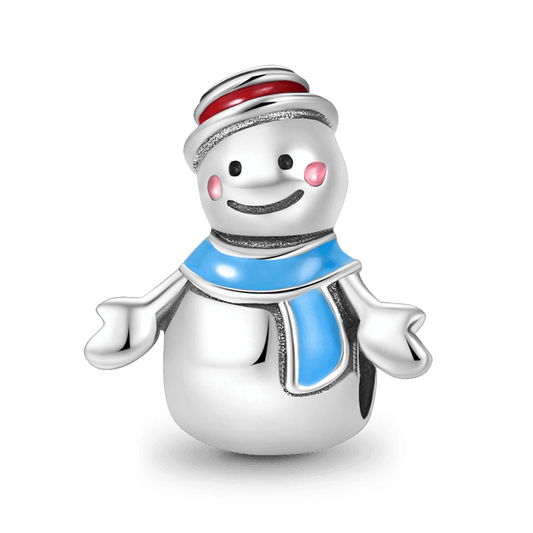 "Welcome" Cute Smiling Face Snowman Charm Bead 925 Sterling Silver_1