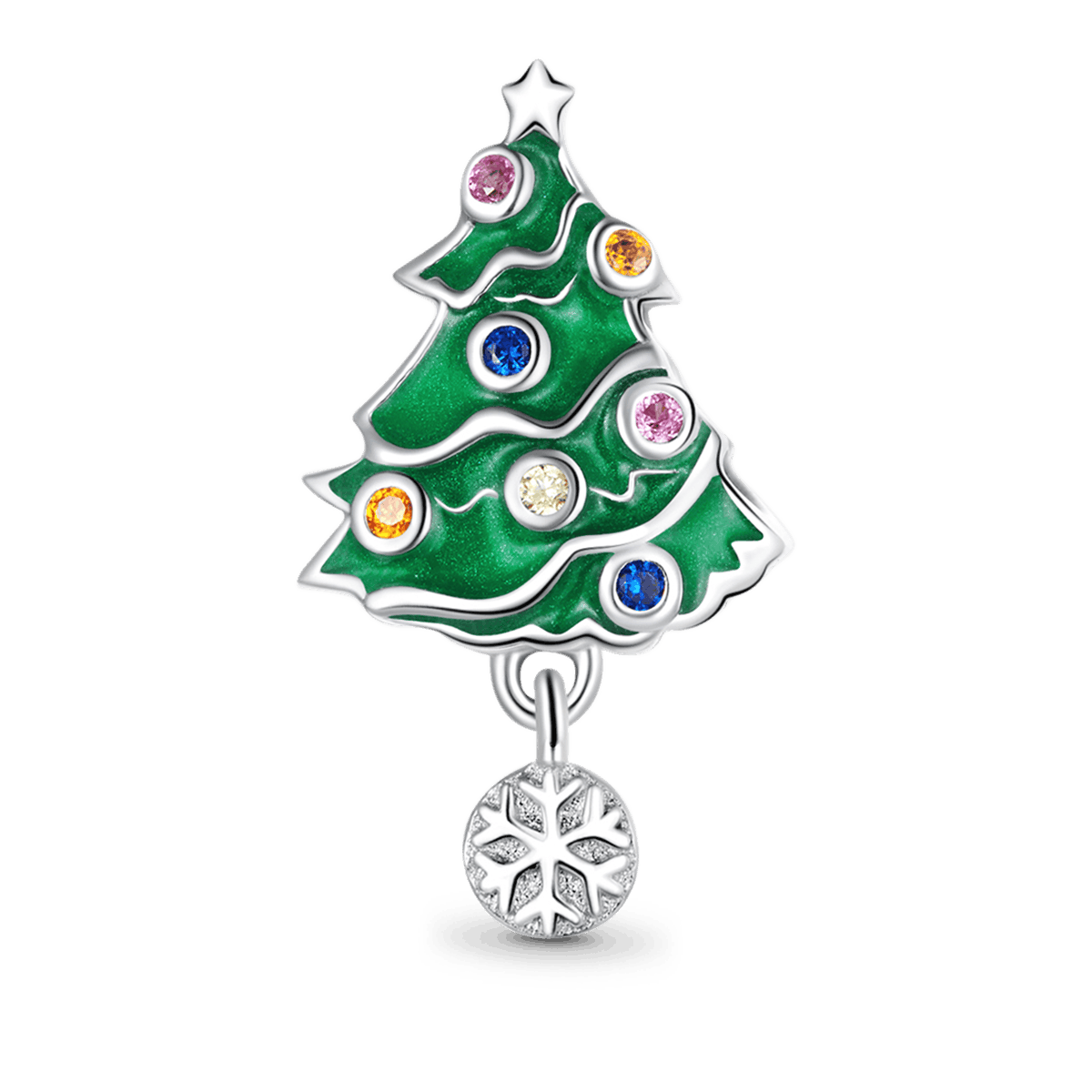 Green Christmas Tree Pendant Dangle Charm 925 Sterling Silver_1