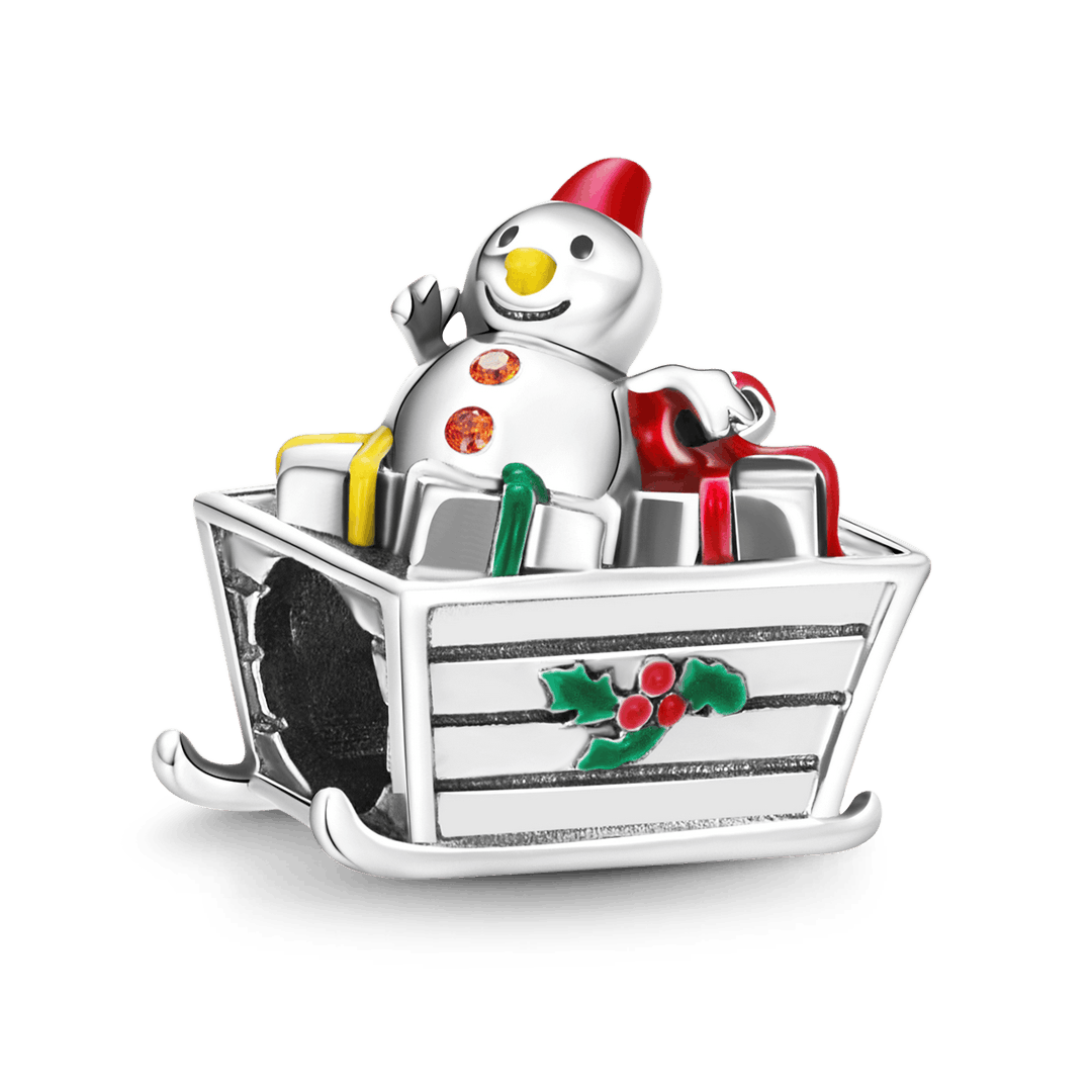 Snowman with Gifts on the Sleigh Charm Bead 925 Sterling Silver_1
