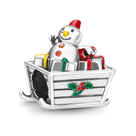 Snowman with Gifts on the Sleigh Charm Bead 925 Sterling Silver_1