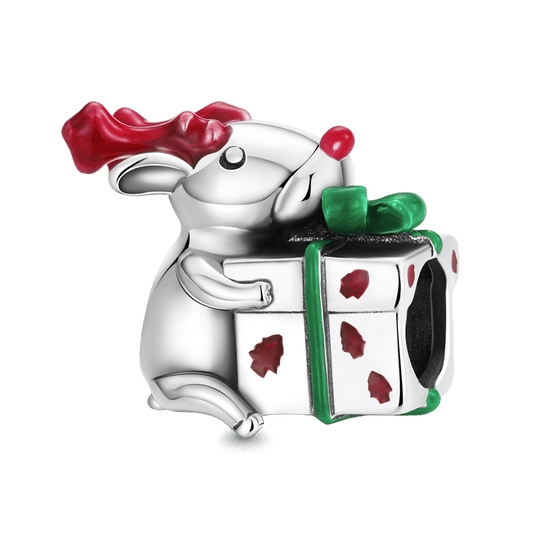 Squirrel Holding Present Charm Bead 925 Sterling Silver_1