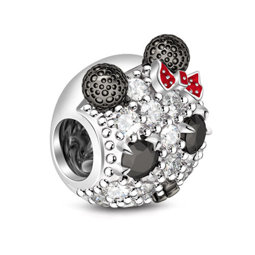 Gnoce " Happy Panda Girl" Cute Panda Charm Black White Sapphire Red Bowknot Decoration Animal & Pets Theme Fascinating Charm_2