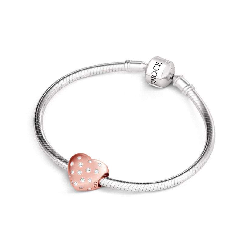 Gnoce "You Are My Only" Crystal Rose Gold Heart Shape Charm Sterling Silver- Fir for bracelet & Necklace_4