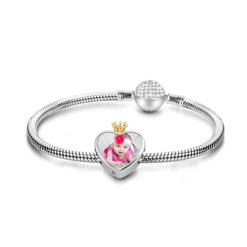 Gnoce "Happy Crown" Gold Plated Crown Heart Design Engravable Silver Personalized Photo Charn_3