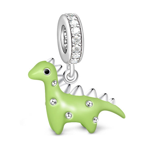 Gnoce Green Enamelled Dinosaur Pendant Platinum-plated Silver Blend_2