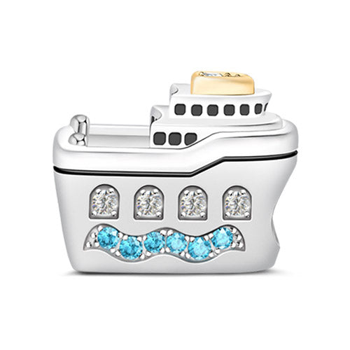 Gnoce Aquamarine Cruise Ship Charm Platinum-plated Silver Blend_1